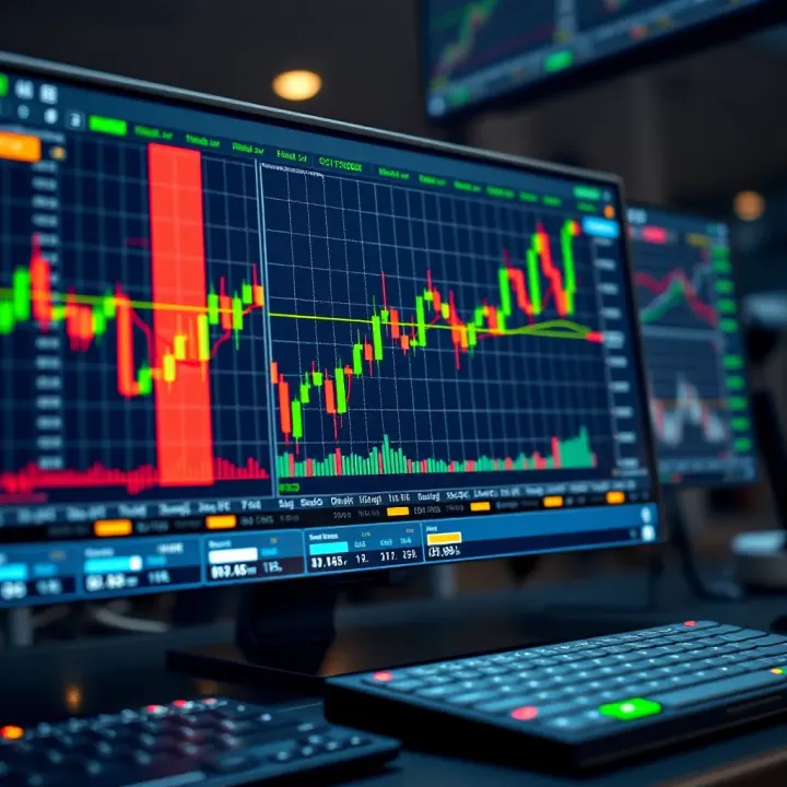 User interface of a forex trading platform showing candlestick charts and various trading tools
