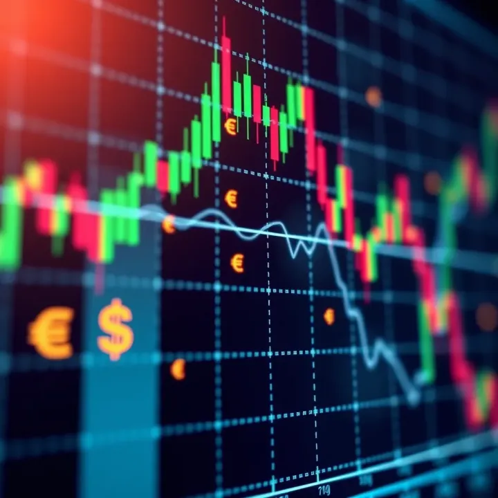 Forex Market Trends with Currency Symbols Graph showing forex market trends with currency symbols overlaid