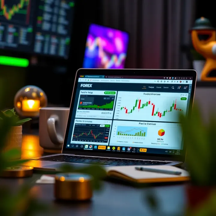 Open laptop showing an online forex trading course with educational materials and practice exercises