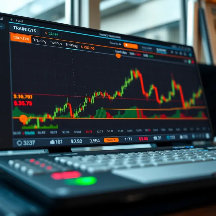 Forex Trading Platform Featuring Training Tools and Market Analysis Graph showing upward trend on forex trading platform with training interface