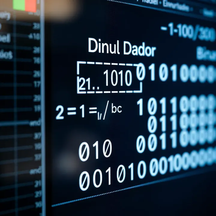 Diagram illustrating conversion between decimal and binary numeral systems on a digital screen