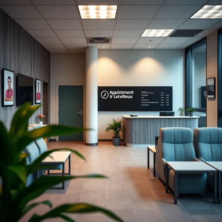Appointment Scheduling and Patient Reception at Dr Le Roux's Witbank Clinic Clinic reception area showing appointment scheduling desk and patient seating