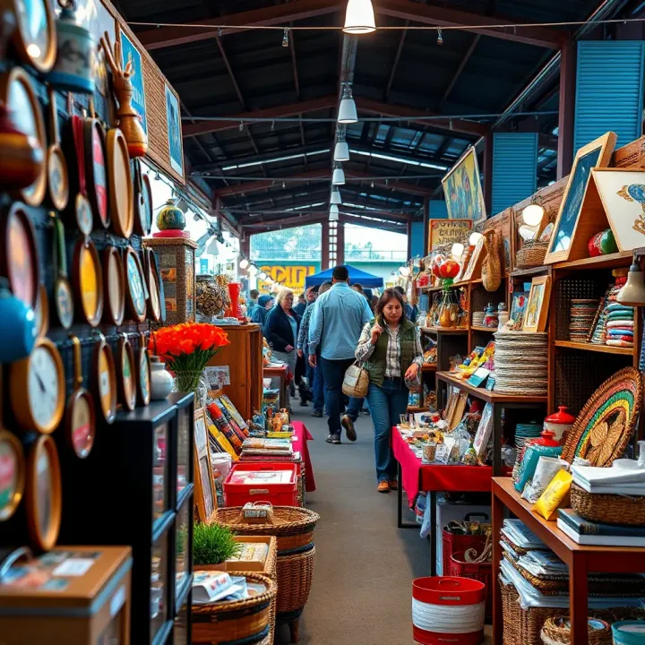 Variety of handcrafted goods and local products displayed at popular market stalls