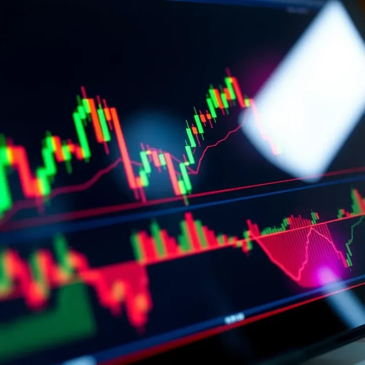 Chart displaying forex currency pair movements with candlestick patterns and trend lines