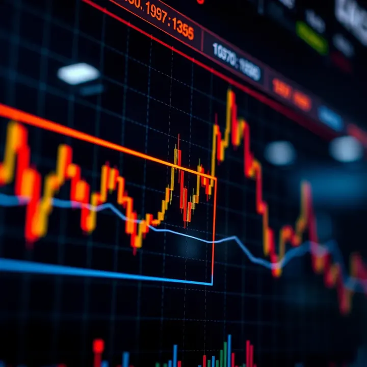 Chart displaying upward and downward trends in the forex market with highlighted key points