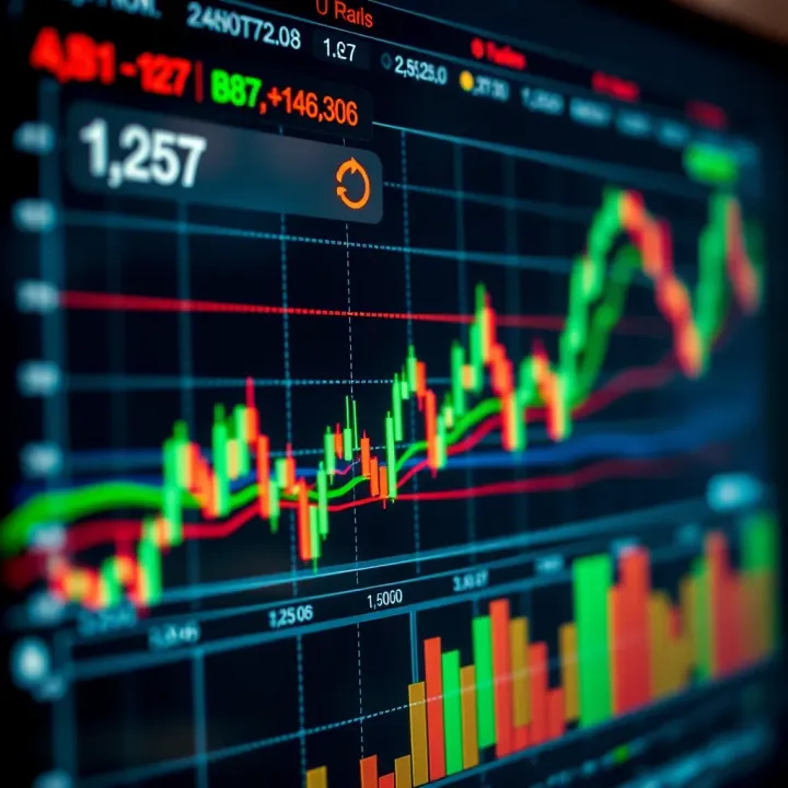Currency Chart Showing Exchange Rate Trends and Technical Indicators Currency pairs chart displaying fluctuating exchange rates with technical indicators overlay