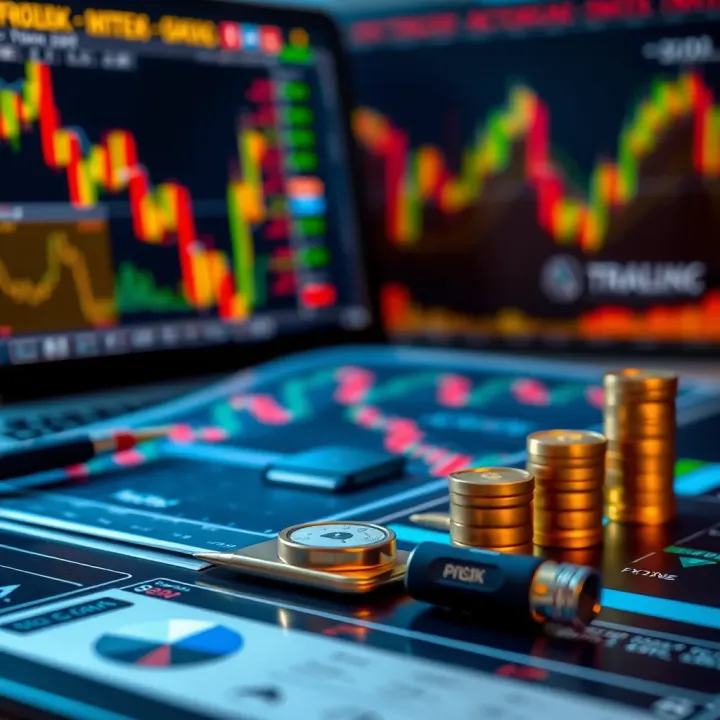 Illustration representing risk management tools and charts for forex trading
