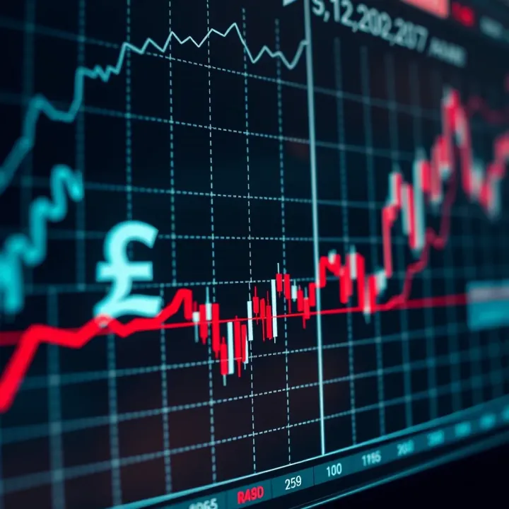 Graph showing currency exchange rate fluctuations with South African Rand symbol