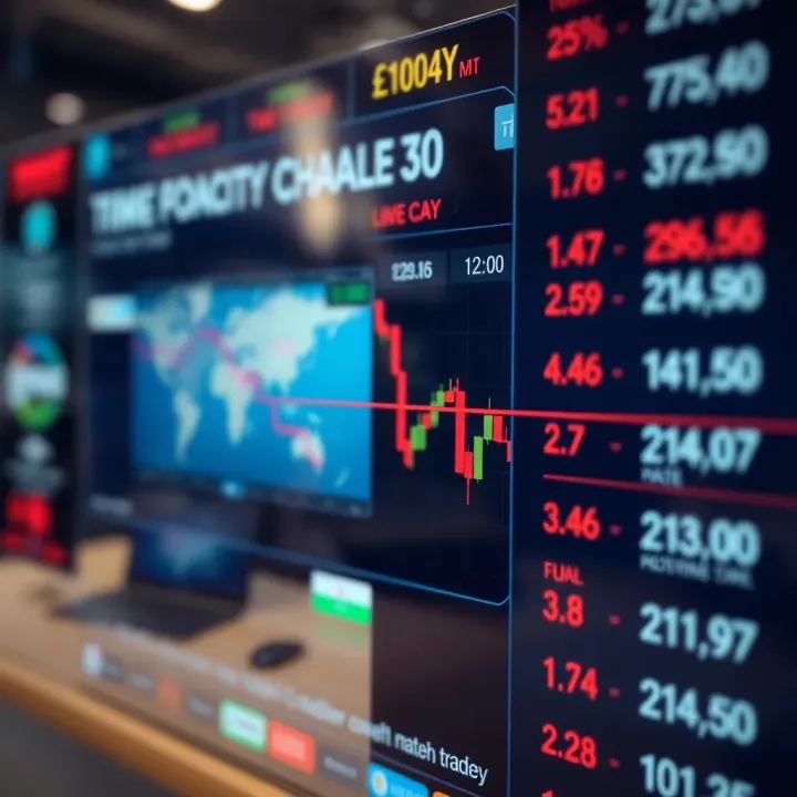 Graph showing currency exchange rates fluctuating on a digital screen