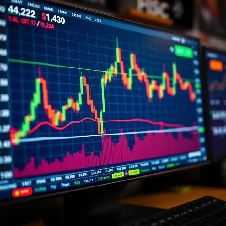 Currency Exchange Rate Fluctuations in Forex Market Graph showing rising and falling currency exchange rates on a computer screen