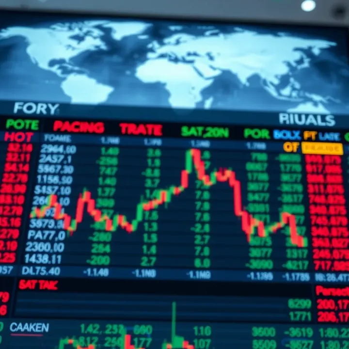 Global Currency Exchange Rates Display for Forex Trading Digital interface showing currency exchange rates and global market data for forex trading