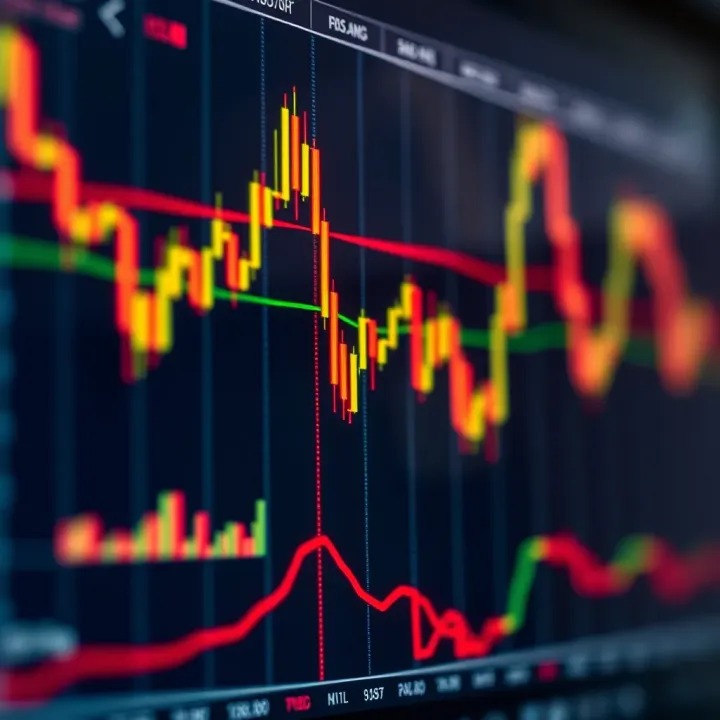 Chart displaying various forex trading indicators such as moving averages and RSI on a financial trading platform