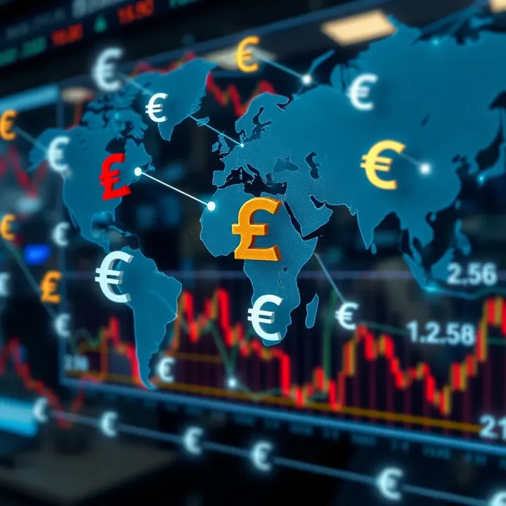 Global Currency Interactions in Forex Trading Global currency symbols interconnected representing forex market dynamics