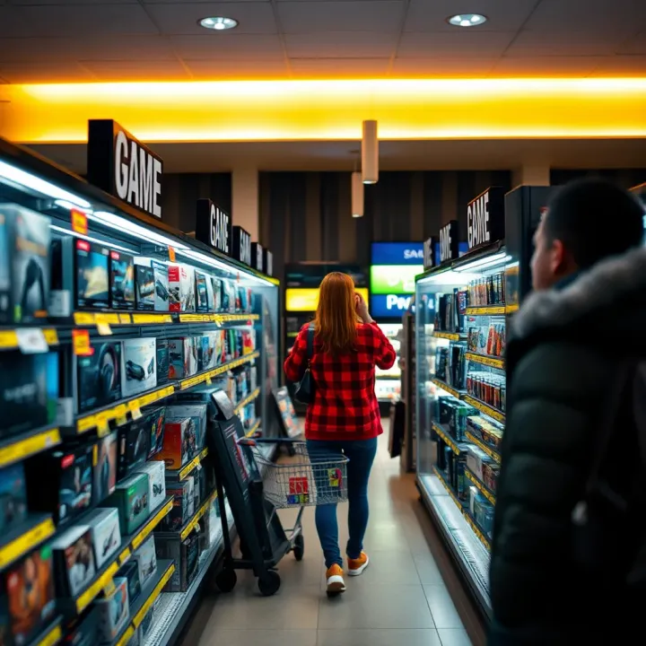 Customer browsing electronic products aisle inside Game Paarl store