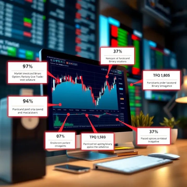Illustration of a computer screen with trusted binary options software features highlighted