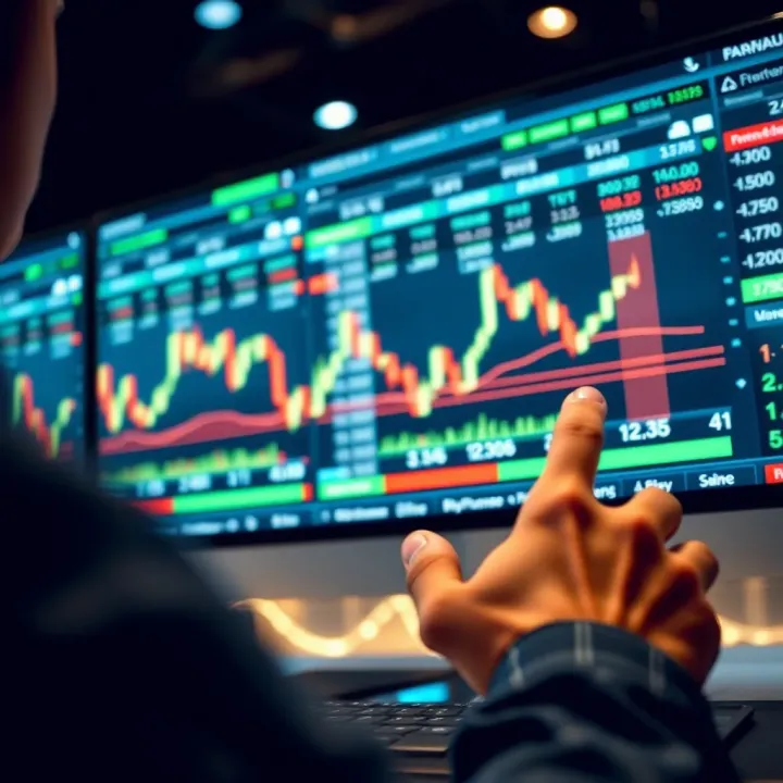 Virtual Trading Software Demonstrating Currency Movements and Risk Controls User interacting with virtual trading software showing currency pair fluctuations and risk management tools