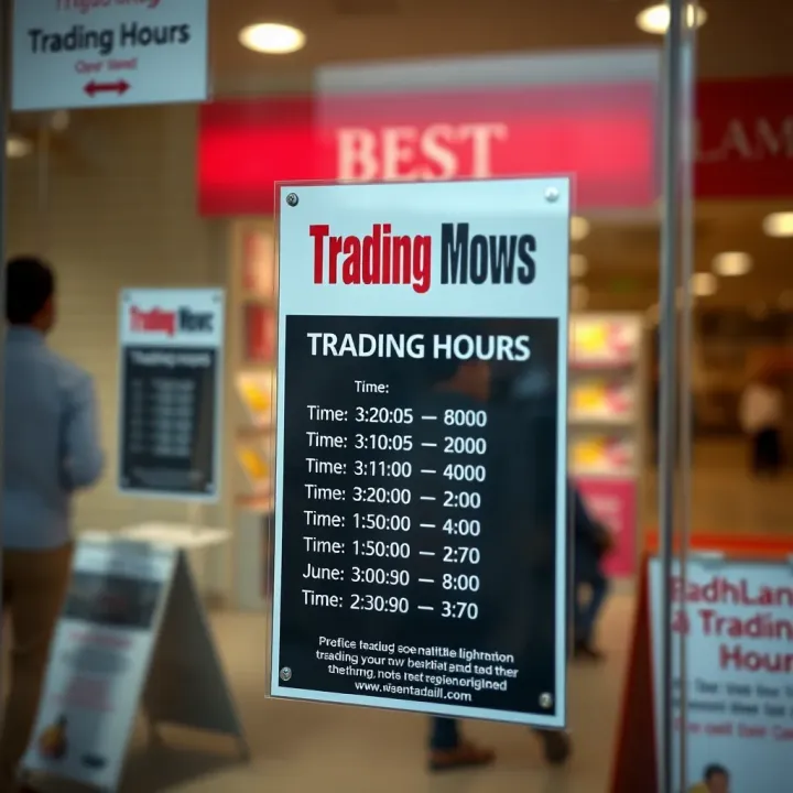 Highland Mews Trading Hours Notice at Entrance Close-up of trading hours notice displayed at Highland Mews entrance showing operating times