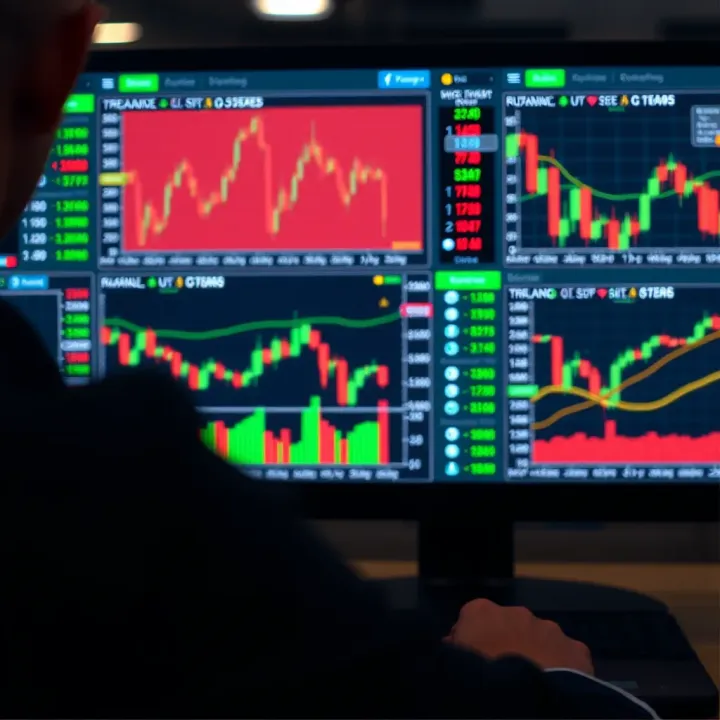 Interactive forex trading platform interface displaying multiple currency charts and analysis tools