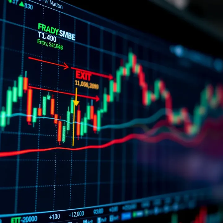 Currency Pair Fluctuations and Trade Entry Points Chart displaying currency pair fluctuations with highlighted entry and exit points for trading