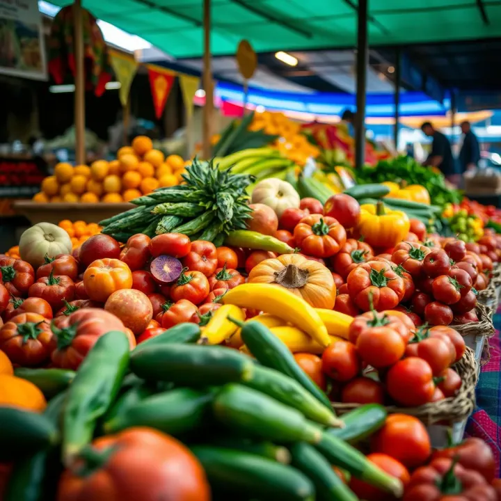 Colorful fresh fruits and vegetables displayed at a local Polokwane market stall