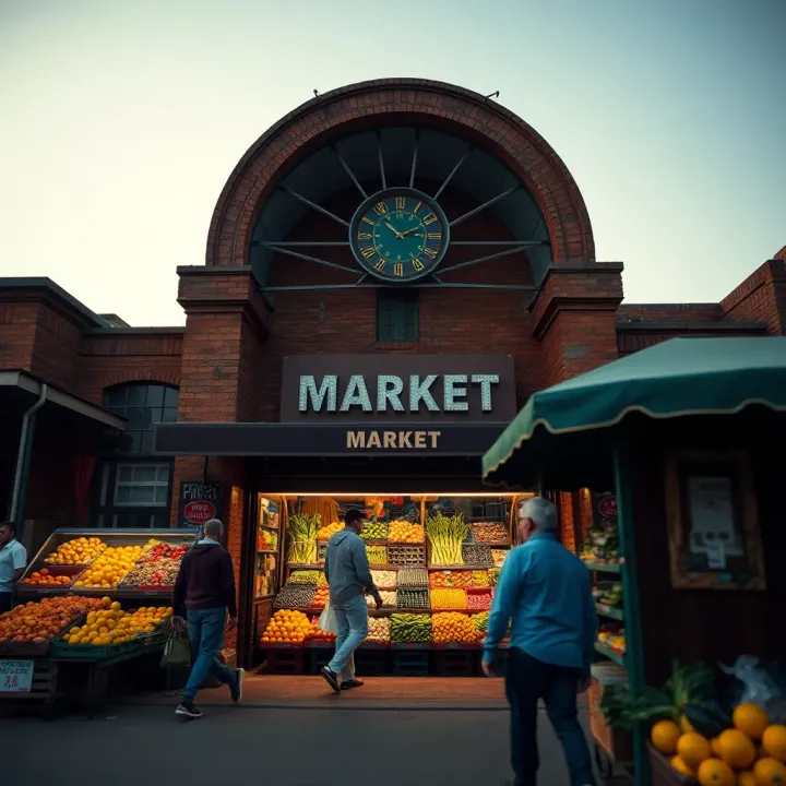Polokwane Fruit and Vegetable Market Entrance Exterior view of a bustling fruit and vegetable market in Polokwane during daytime