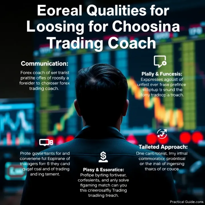 Visual representation of key qualities to consider when selecting a forex trading coach, including expertise, communication, and tailored approach