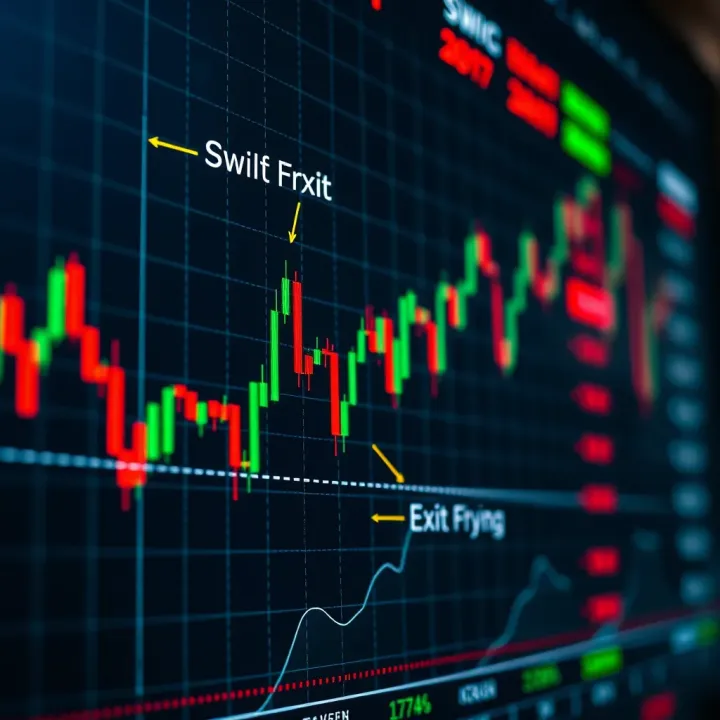 Chart showing stock price fluctuations with marked entry and exit points for swing trading strategy