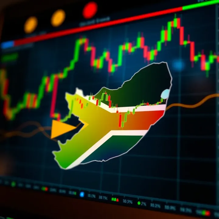 Understanding Forex Market Dynamics in South Africa Illustration of a financial chart overlaying a map of South Africa highlighting local market trends