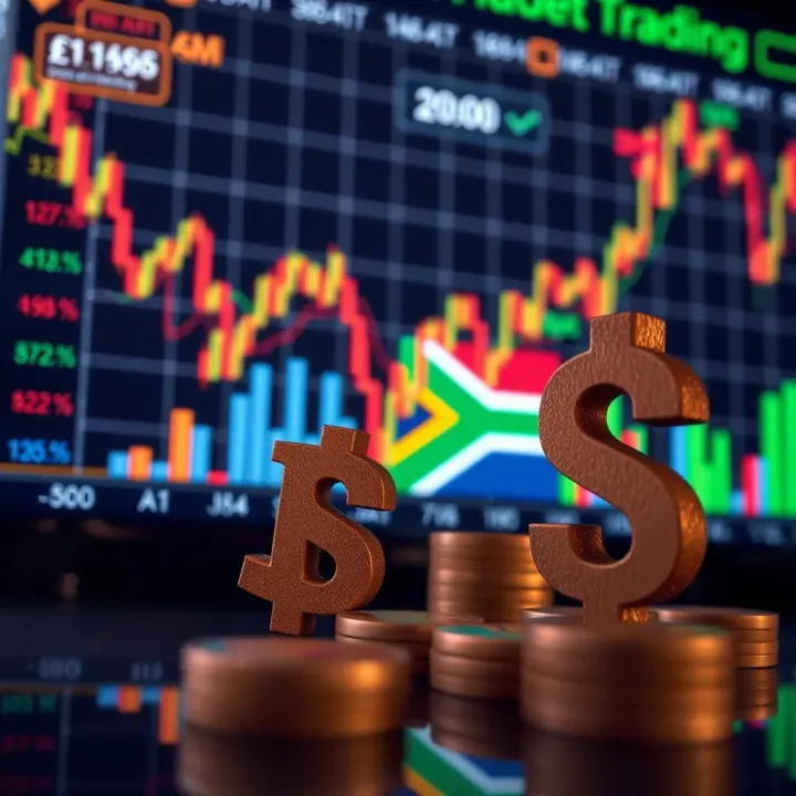 South African currency symbols alongside digital charts illustrating local market trends
