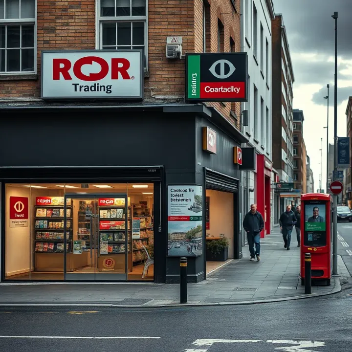 Trading Hours at Athlone's Busy Commercial Corner Busy commercial corner in Athlone with various shops and public transport access during daytime