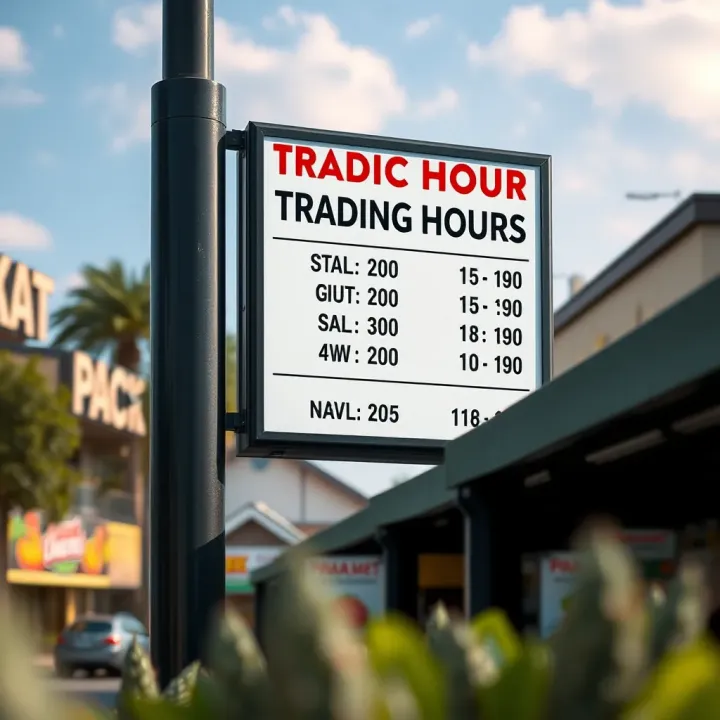 Park Meadows Market Trading Hours Information Signboard showing the trading hours of a fruit and vegetable market in Park Meadows