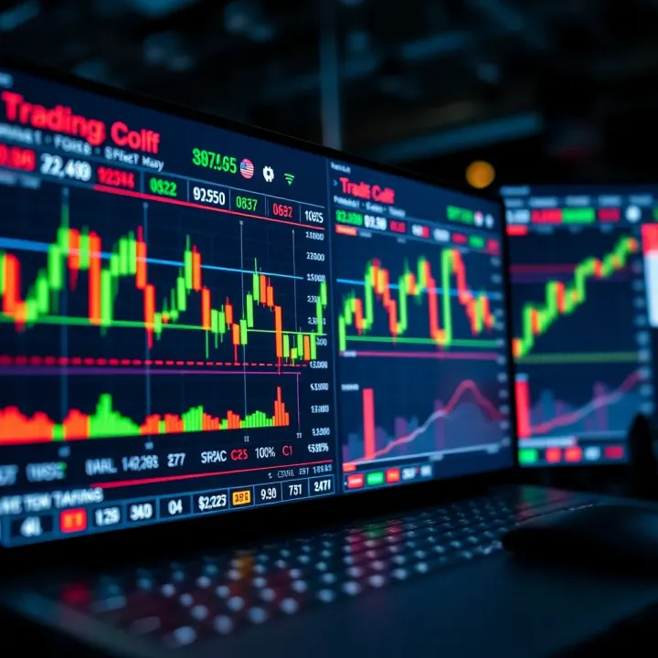 Digital interface displaying automated forex trading software with currency pairs and market graphs