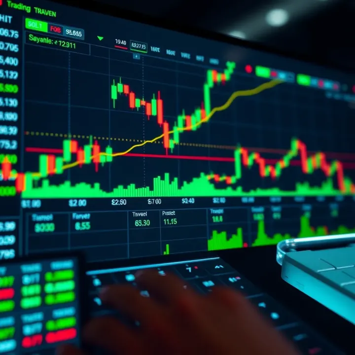 Automated binary trading software interface displaying market trends and trading options