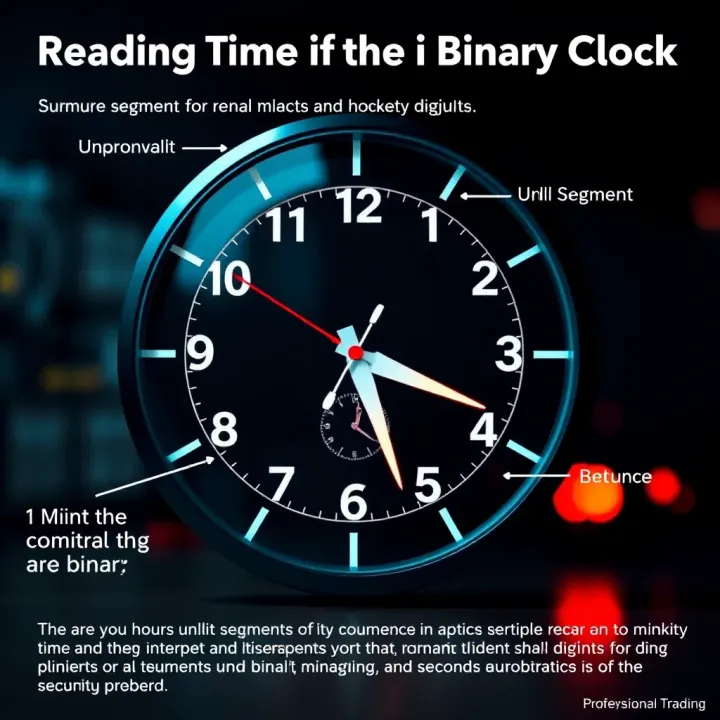 Guide to Reading Time on a Binary Clock Using Binary Digits Diagram explaining how to read a binary clock by interpreting lit and unlit segments corresponding to binary digits for hours, minutes, and seconds