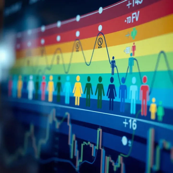Illustration showing a spectrum of gender identities represented by diverse symbols and colors