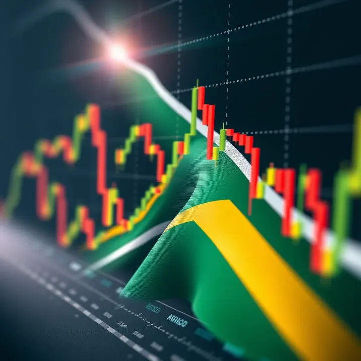 Financial Market Trends Relevant to Binary Options in South Africa Graph showing fluctuating financial market trends with South African flag overlay