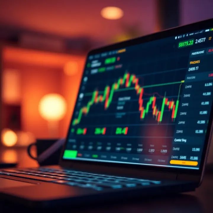 Demo Trading App Interface with Virtual Market Data Interface of a demo trading app showing virtual stock charts and trading options tailored for South African market