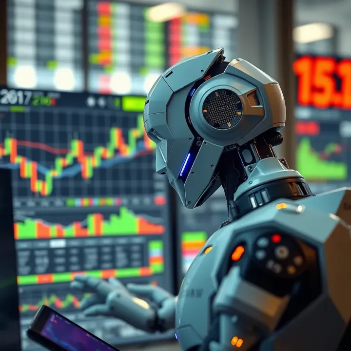 Diagram illustrating automated forex trading robot analyzing currency market data on a digital interface