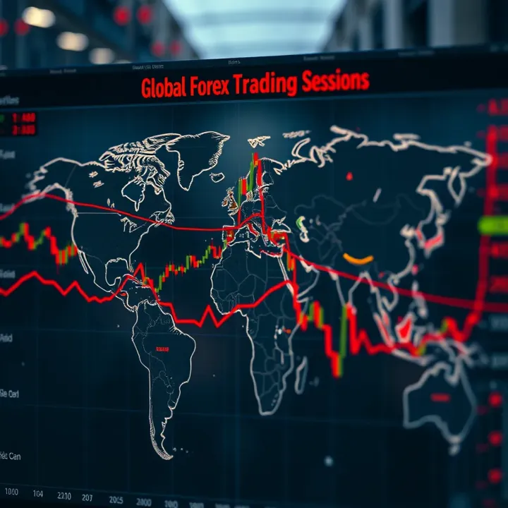World map highlighting major forex trading sessions with time zones