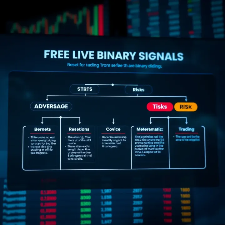 Assessing Advantages and Risks of Free Live Binary Signals Flowchart illustrating the use of binary signals in trading with indicators of benefits and risks