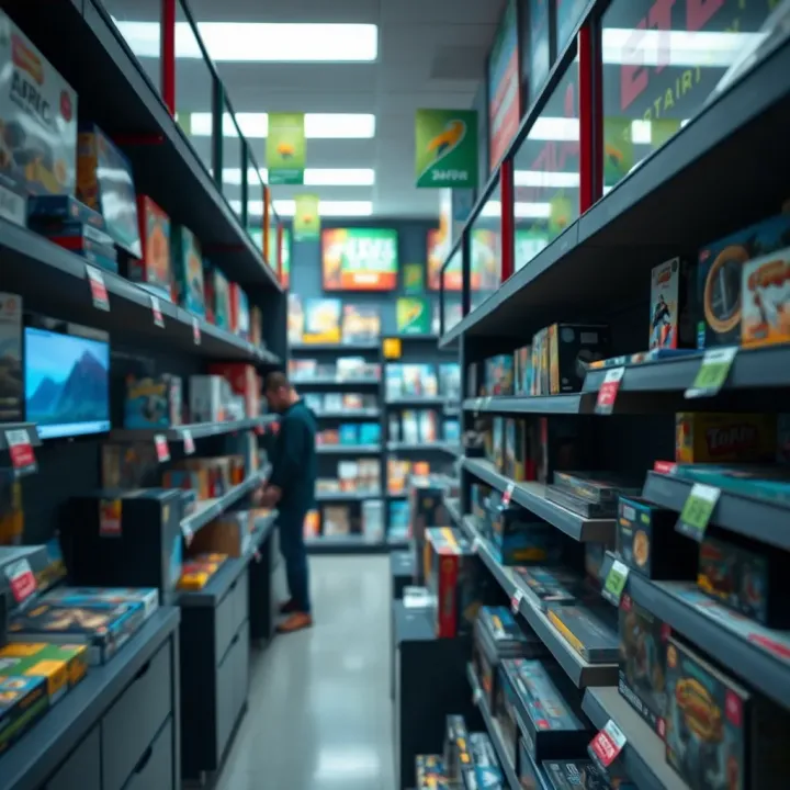 Inside View of a South African Game Store During Trading Hours Customer browsing board games on shelves inside a South African game store