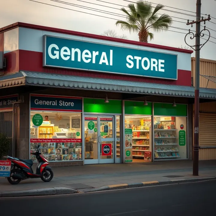 Exterior view of a general store in a South African neighborhood during daytime