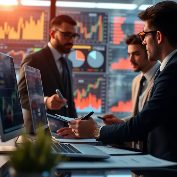Business Analysis of Risk Data for Strategic Decisions Business professionals analyzing risk data charts on a digital dashboard
