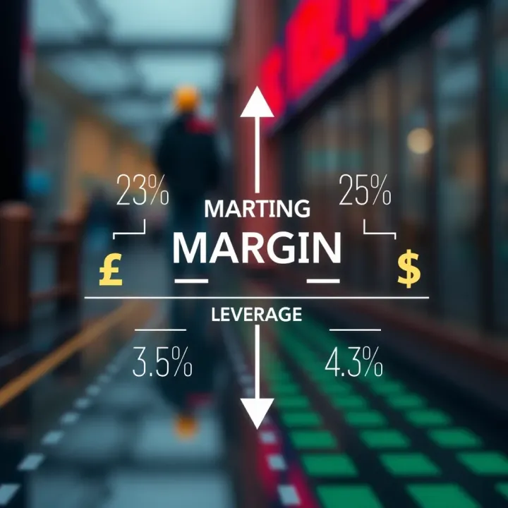 Diagram illustrating the concept of margin and leverage in forex trading with currency symbols and percentage signs