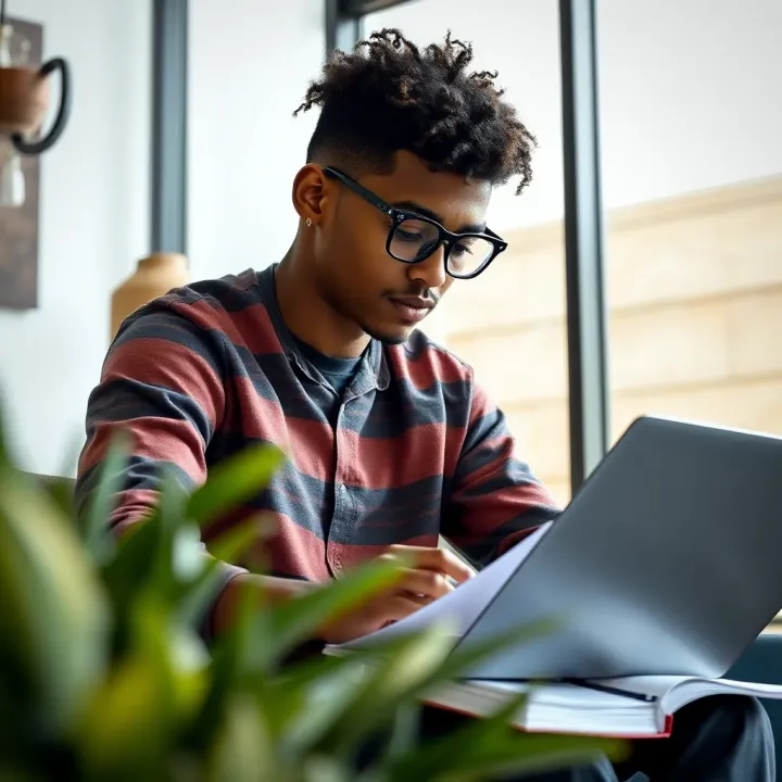 Student studying with laptop and notes, representing flexible study modes including online and part-time learning