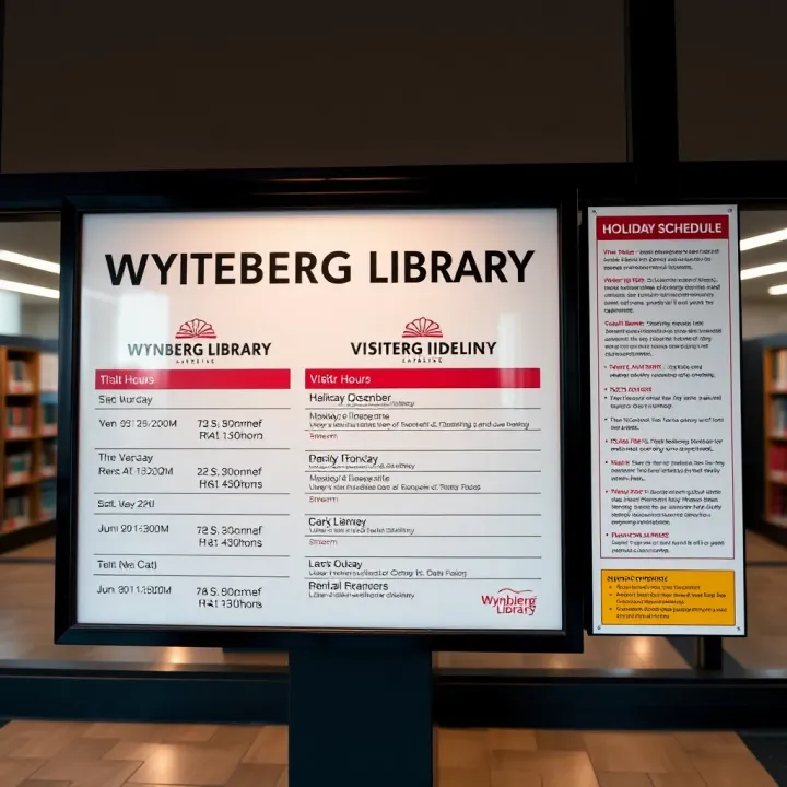 Wynberg Library Visitor Information and Holiday Schedule Information board displaying Wynberg Library holiday schedule and visitor guidelines